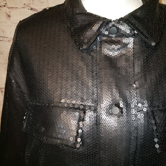 NWT Zara Black Sequin Moto Style Jacket Lined - Picture 3 of 8